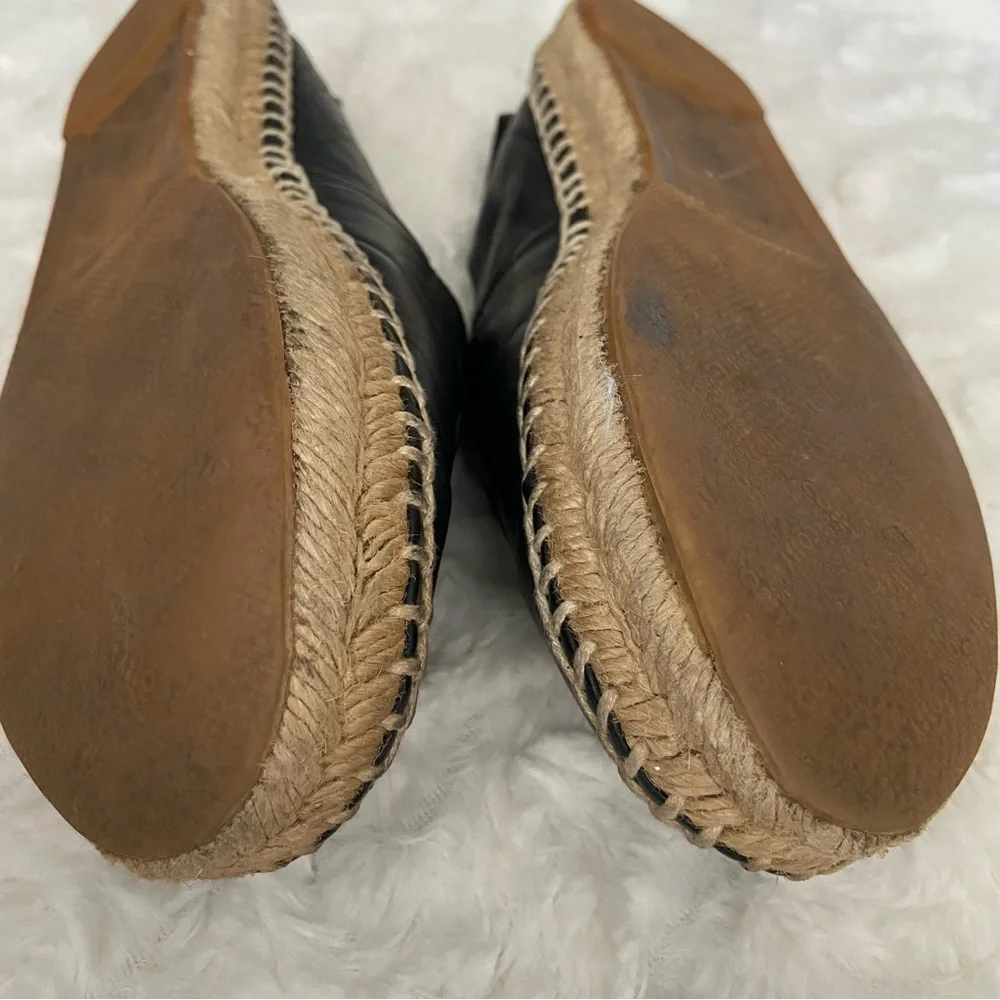 Chanel Black Lambskin Leather Espadrilles Flats Slip on CC Logo